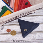 Cuir - Porte monnaie triangle - bleu marine - 01