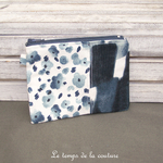 Pochette - droite - zippé - blanc bleu marine fleur géométrique 01