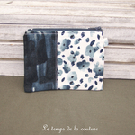 Pochette - droite - zippé - blanc bleu marine fleur géométrique 06