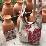 Sac - boho petit - beige vert rouge fleur pivoine - 02