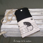 Pochette - telephone - noir beige imprimé chat 12