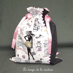 Sac - pochon - parisienne noir rose croquet 01