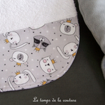 Enfant - bavoir double - blanc motif raton laveur lapin gris noir moutarde 04