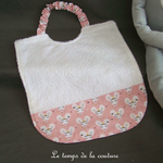 Enfant - bavoir double - blanc motif princesse souris rose saumon moutarde 04