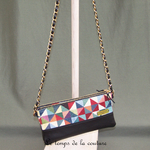 Cuir - Sac double pochette - noir jacquard multicolore triangle - 01