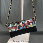 Cuir - Sac double pochette - noir jacquard multicolore triangle - 04