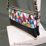 Cuir - Sac double pochette - noir jacquard multicolore triangle - 05