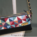 Cuir - Sac double pochette - noir jacquard multicolore triangle - 06