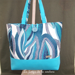 Cuir - Sac cabas - turqouise gris marine feuillage - 05