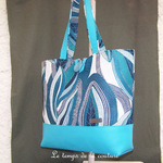 Cuir - Sac cabas - turqouise gris marine feuillage - 07