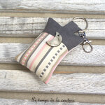Porte clé - gris rayure ecru rose gris lune 02