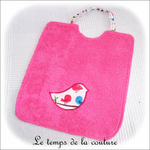 Enfant - bavoir double - rose et motif oiseau04 - GFC