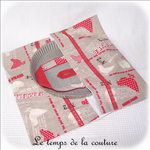 Cuisine - Sac - tarte - beige rouge taupe imprimé poule et oeuf02 - GFC