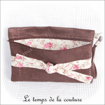 Pochette - droite - zippé - marron simili fleur rose et noeud02 - GFC