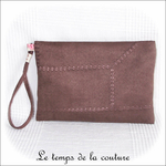 Pochette - droite - zippé - marron simili fleur rose et noeud03 - GFC