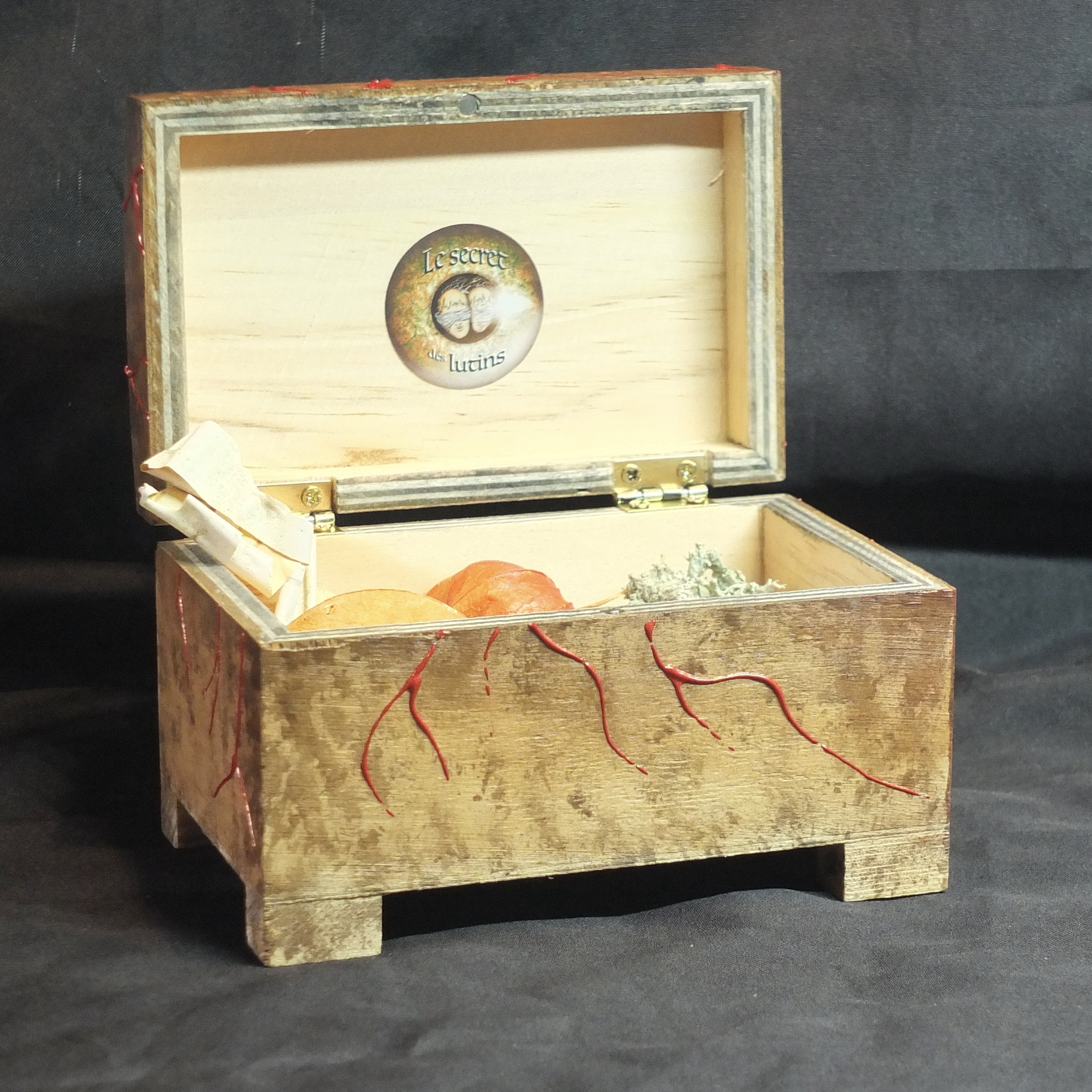 Coffret en bois personnalisé Brindille et BB Dragon avec figurine artisanale GM 1