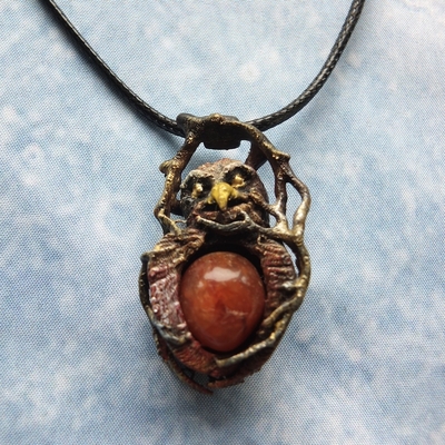 Pendentif Chouette Hulotte Cornaline V1