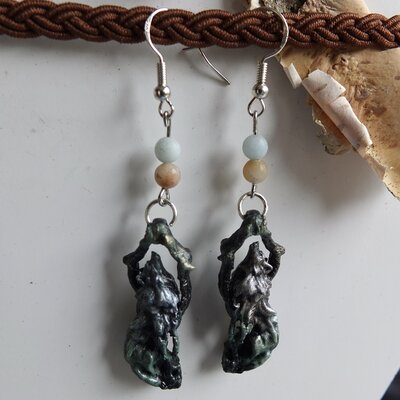 Boucles d'oreilles loups Hati et Sköll Amazonites V1
