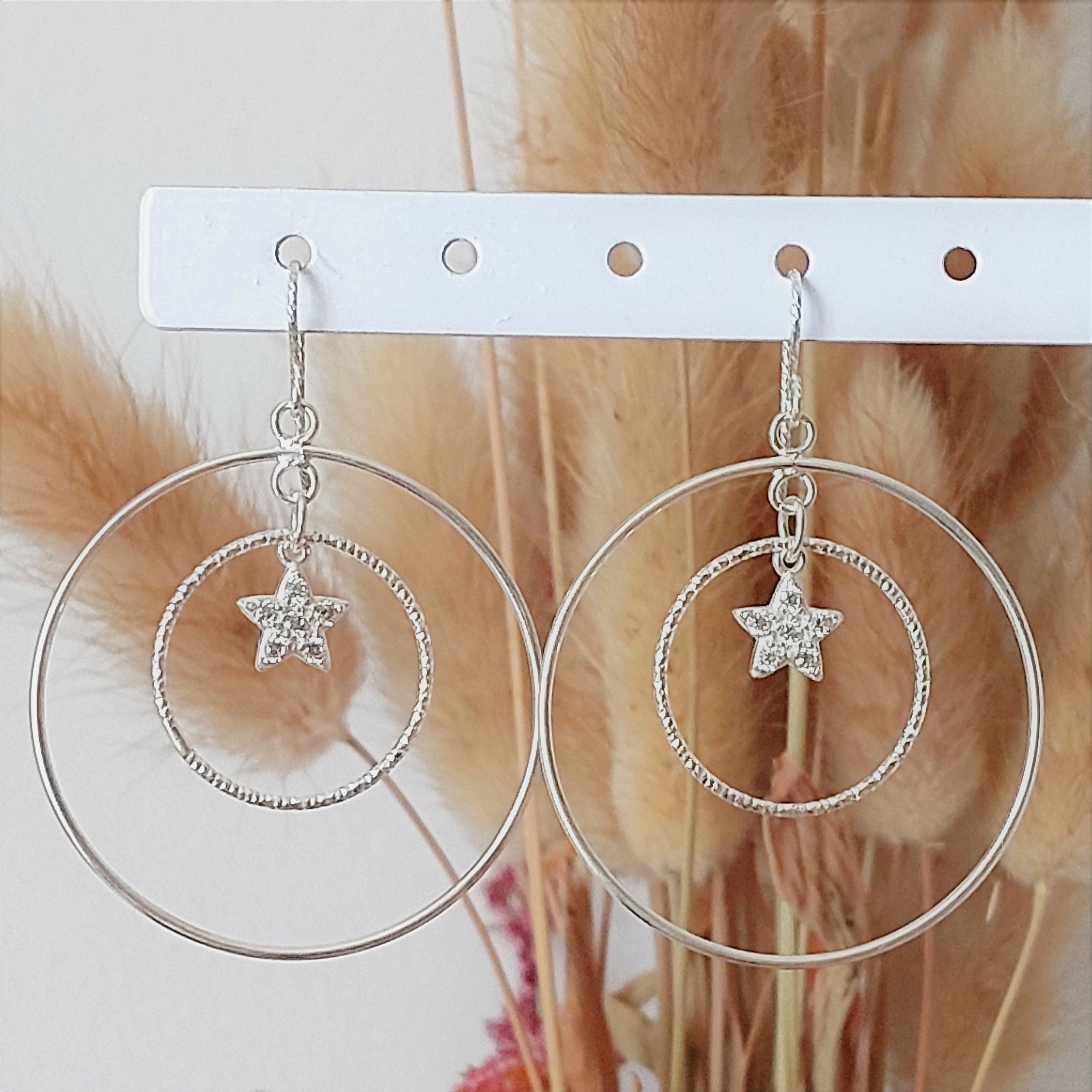 Boucles D'Oreilles Étoiles En Argent 925 Avec Cristaux - Clou D'Oreille Ciel Étoilé Pour Femme Ou Fille