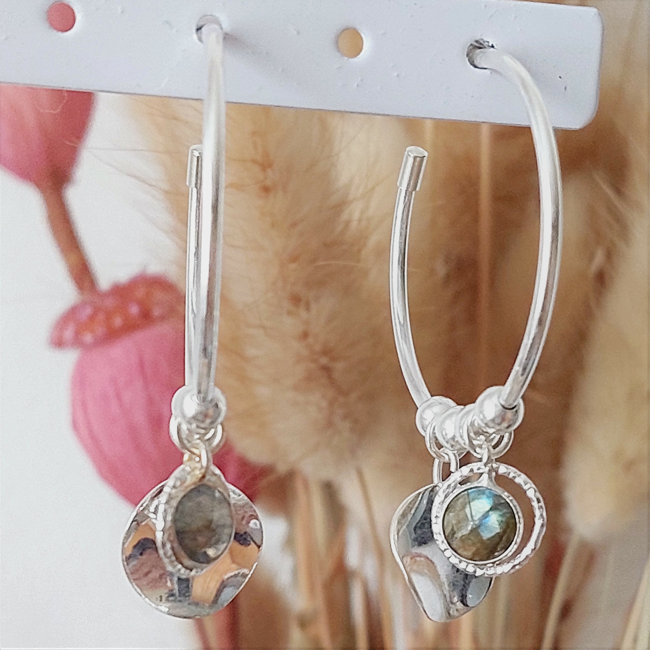 Boucles D'oreilles Créoles Luminia - Acier Argenté Et Résine, Design Géométrique, Hypoallergéniques