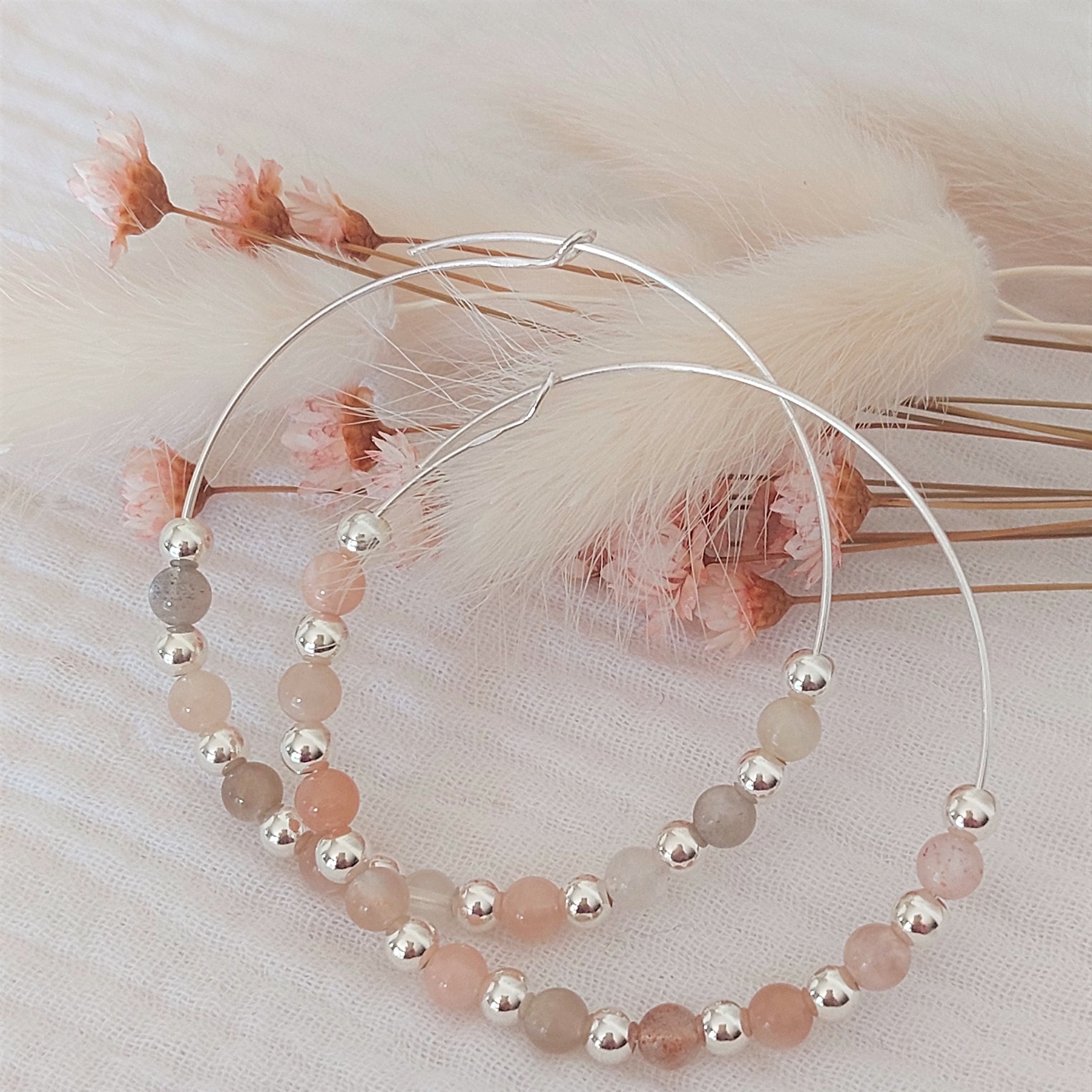 Boucles d\'Oreilles Créoles Perles d’Argent 925 & Perles de Lune MELISSA