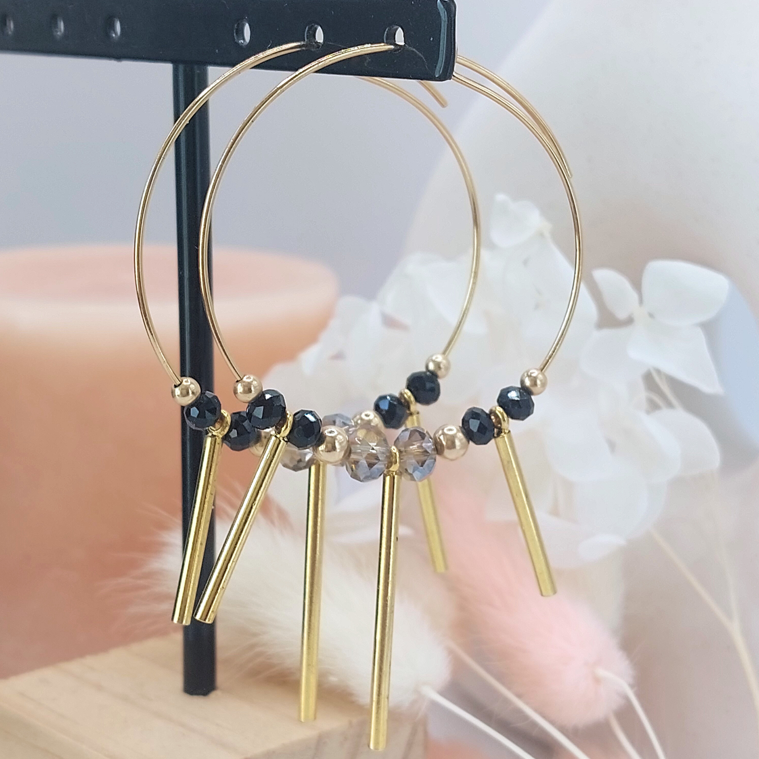 Boucles D\'Oreilles Créoles Perles facettées ASTRID