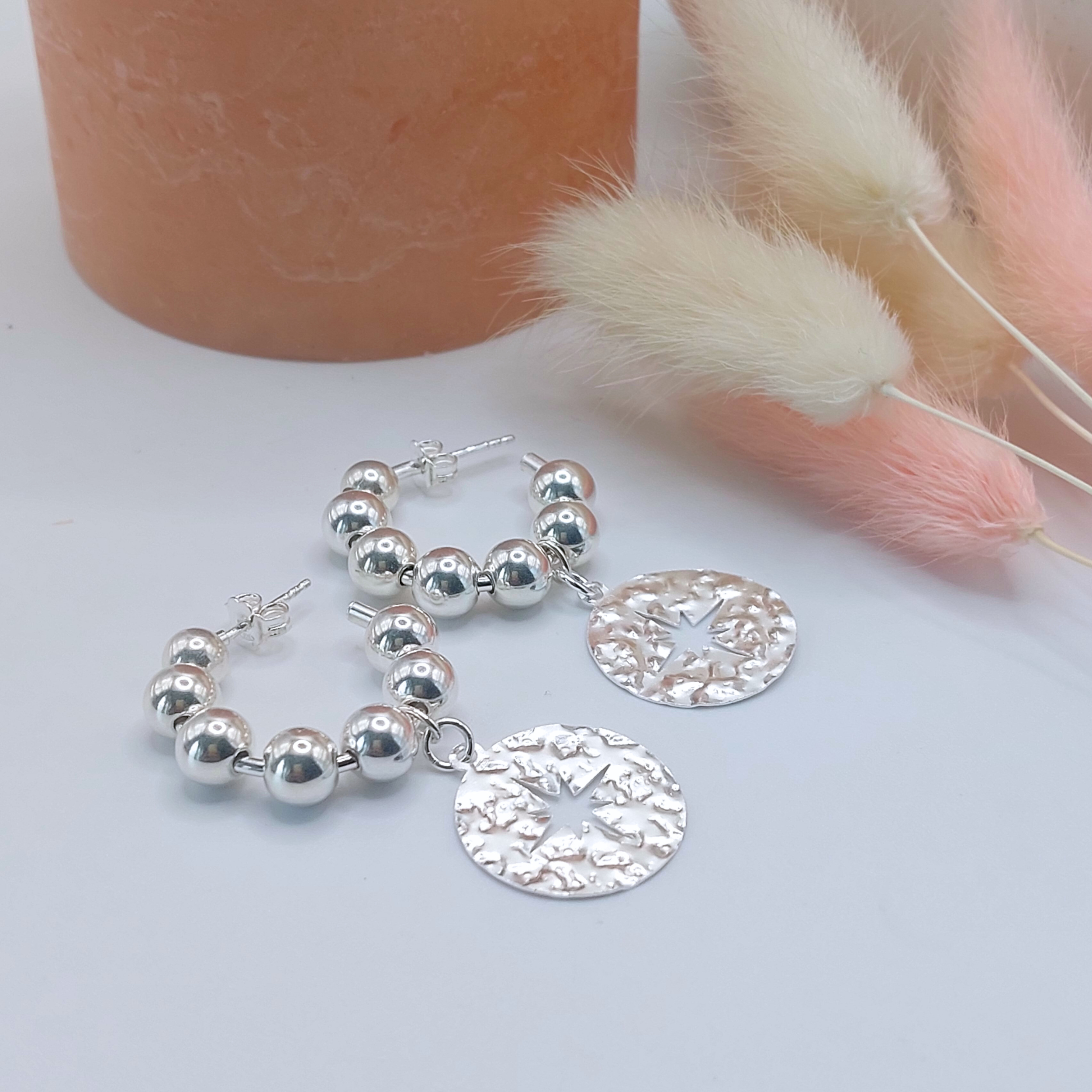 Boucles d'Oreilles Créoles Perles Pendentif Argent 925 MAEVA