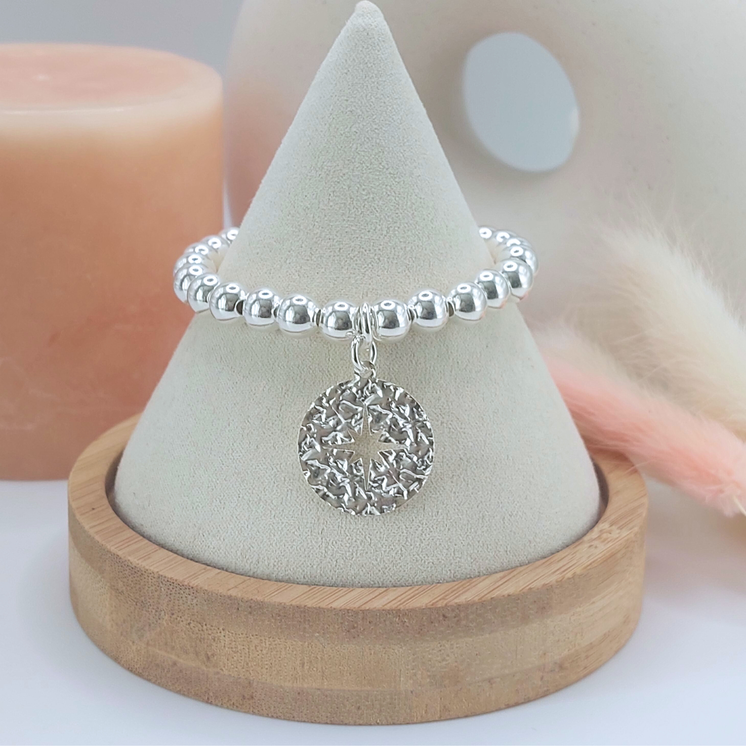 Bracelet élastique en perles d'argent 925 et Etoile Polaire EDEN