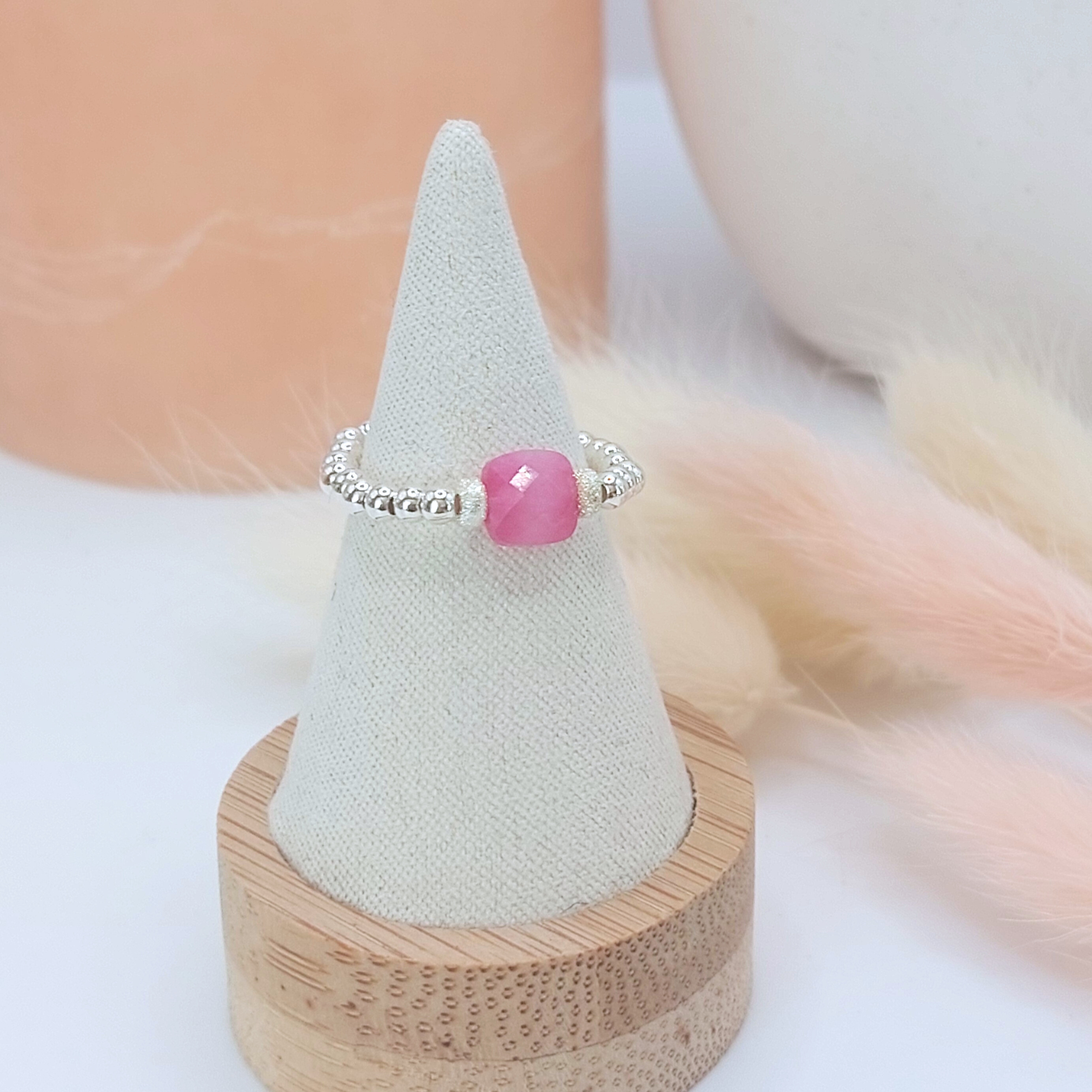 Bague Perle élastique Pour Femme - Bijou Anti-stress élégant, Blanc, Empilable, Taille Unique