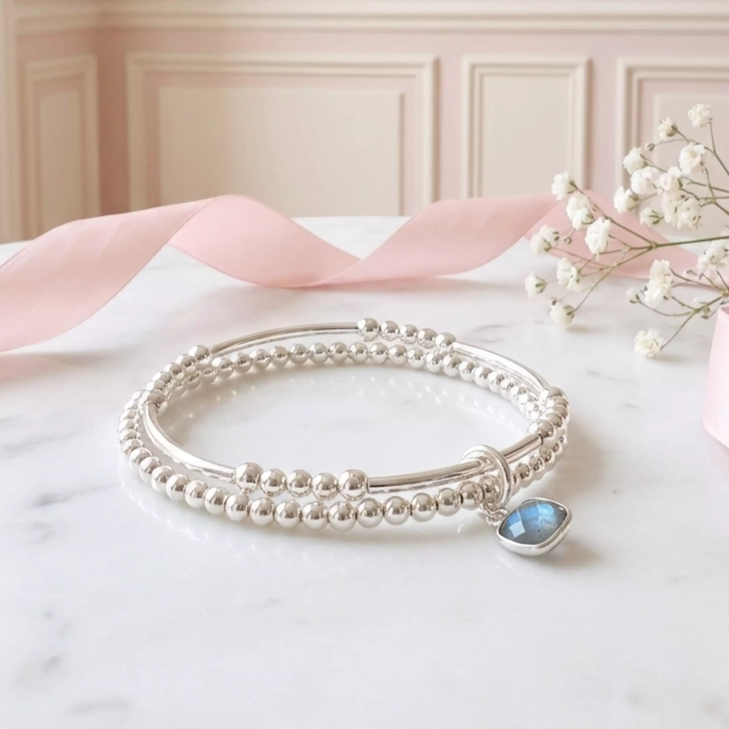 Bracelet double labradorite MATHILDE argent 925 — L'Insolente Bijoux