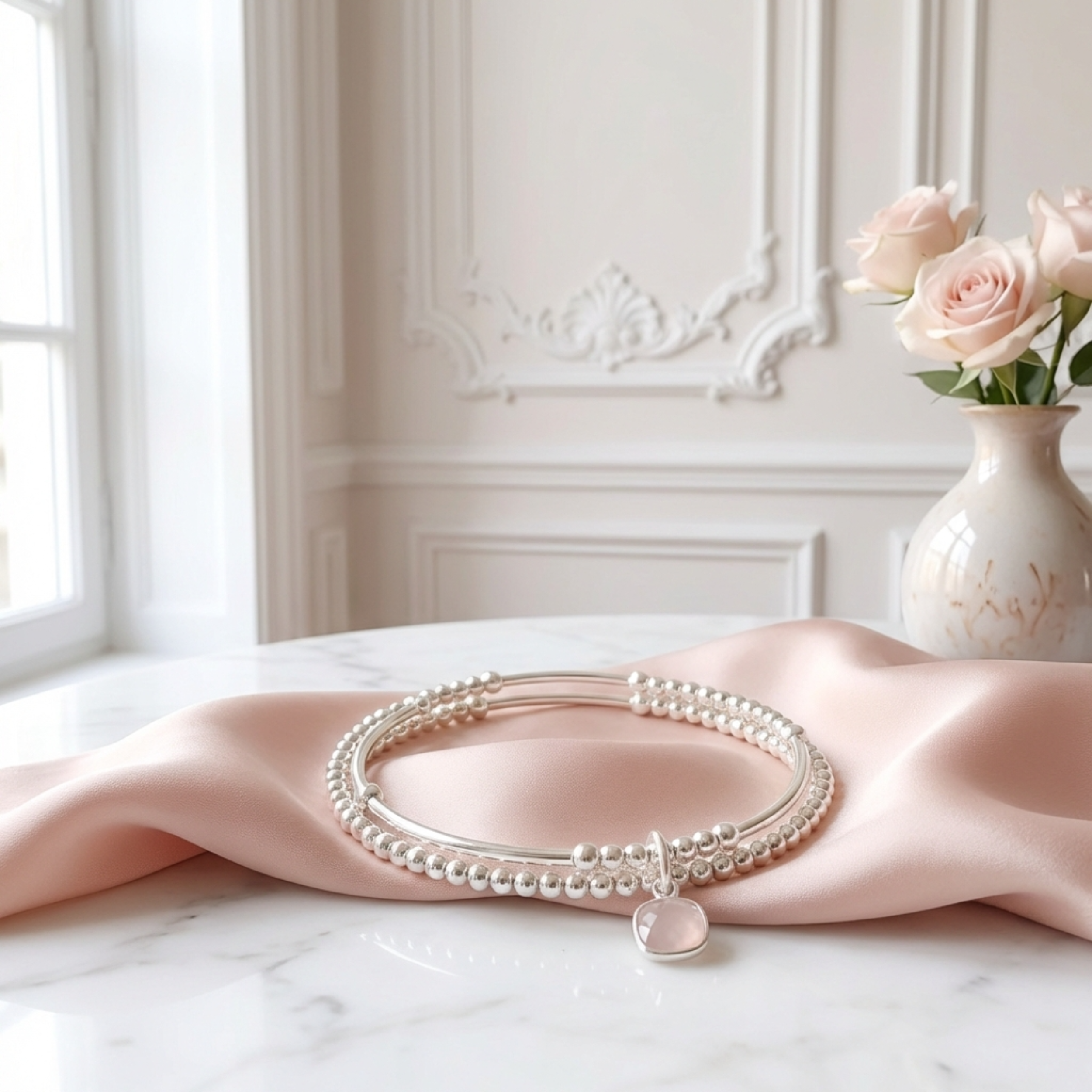 bracelet-lithothérapie-2-rangs-elastique-double-femme-argent-massif-925-pendentif-quartz-rose-linsolente-bijoux