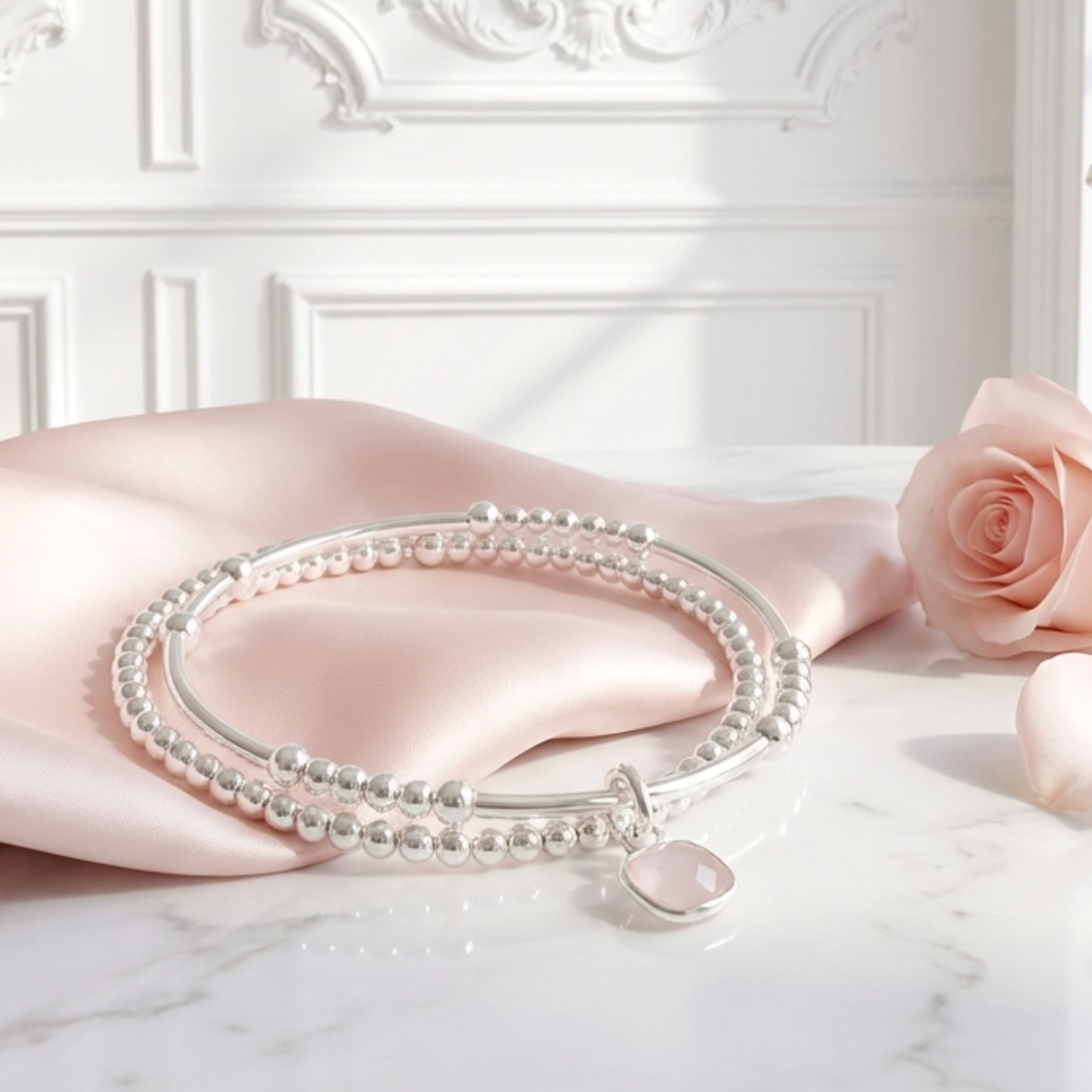 bracelet-lithothérapie-2-rangs-elastique-double-femme-argent-massif-925-quartz-rose-véritable-linsolente-bijoux