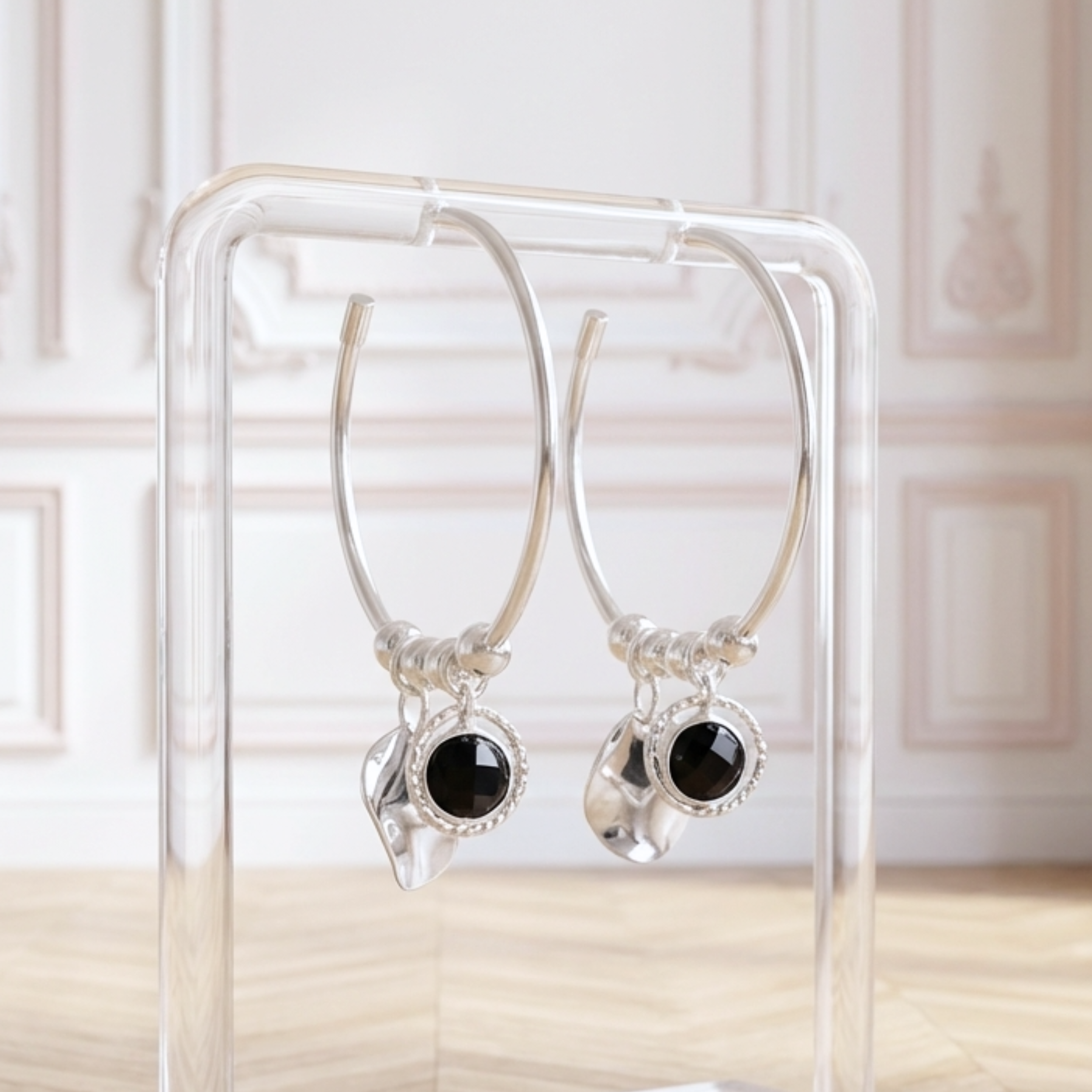 boucles-d-oreilles-creoles-argent-925-massif-onyx-noir-véritable-linsolente-bijoux