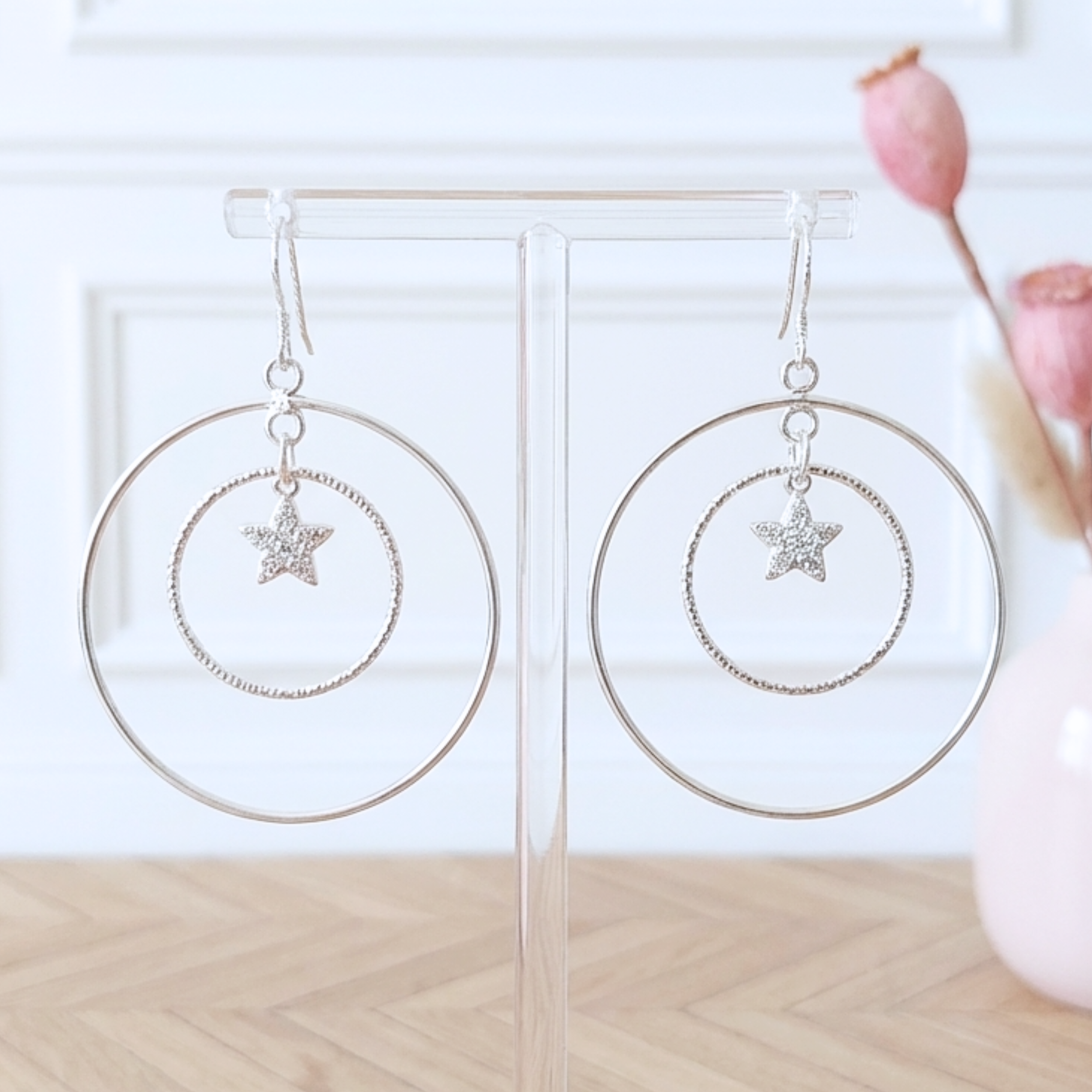 boucles-d-oreilles-creoles-double-anneaux-argent-925-massif-étoile-zirconium-l-insolente-bijoux