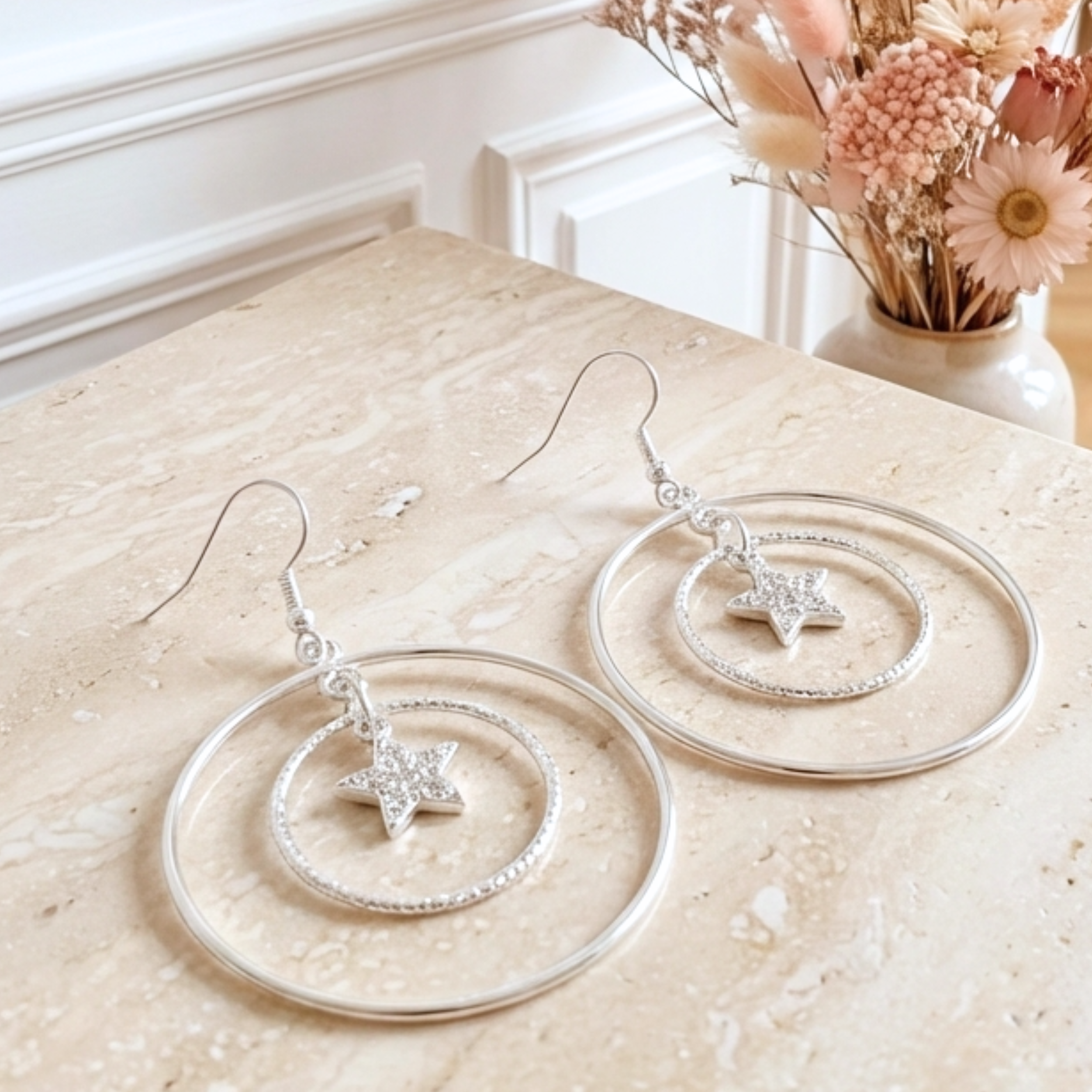 boucles-d-oreilles-creoles-femme-double-anneaux-argent-925-massif-étoile-zirconium-l-insolente-bijoux
