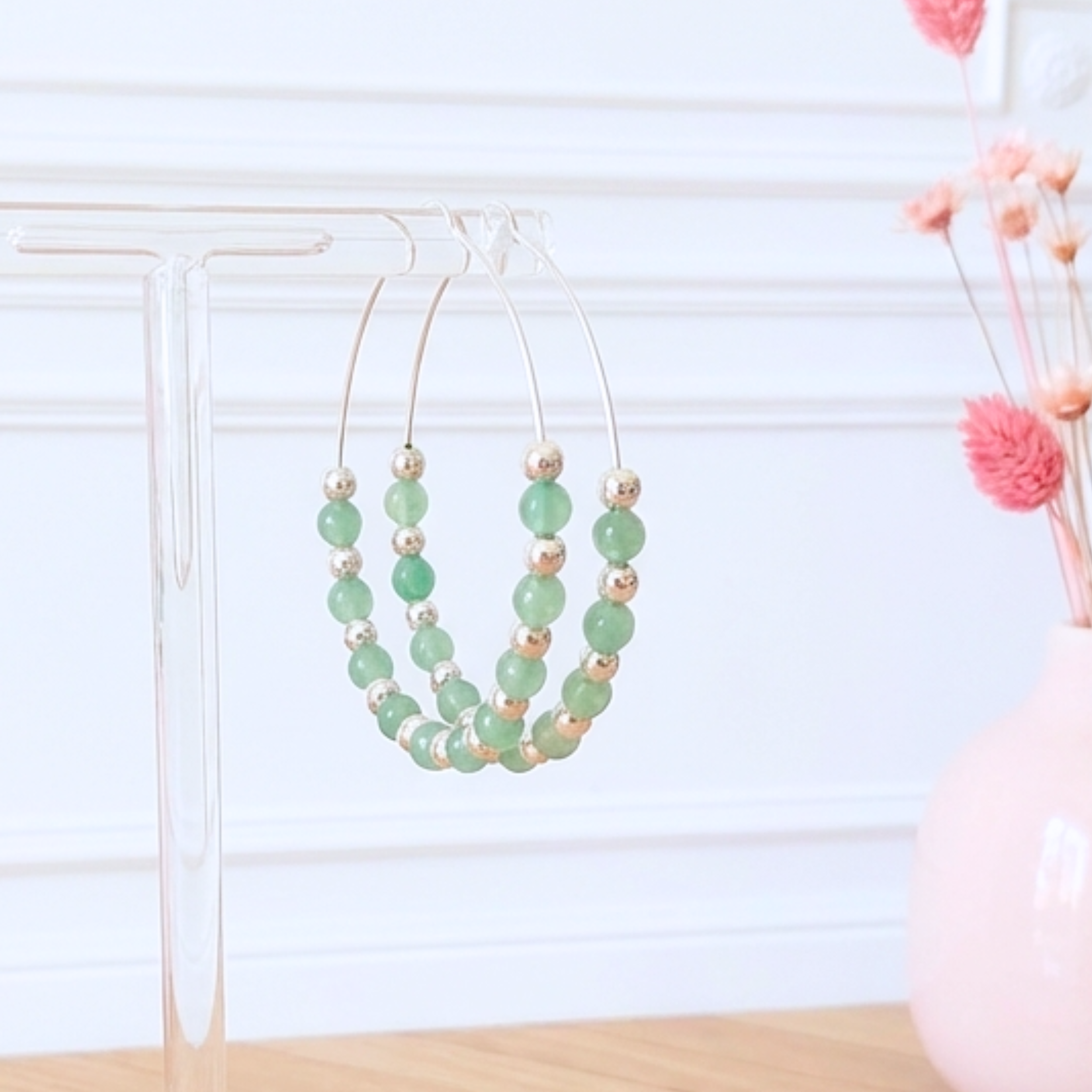 boucles-d-oreilles-creoles-argent-massif-925-aventurine-verte-véritable-linsolente-bijoux