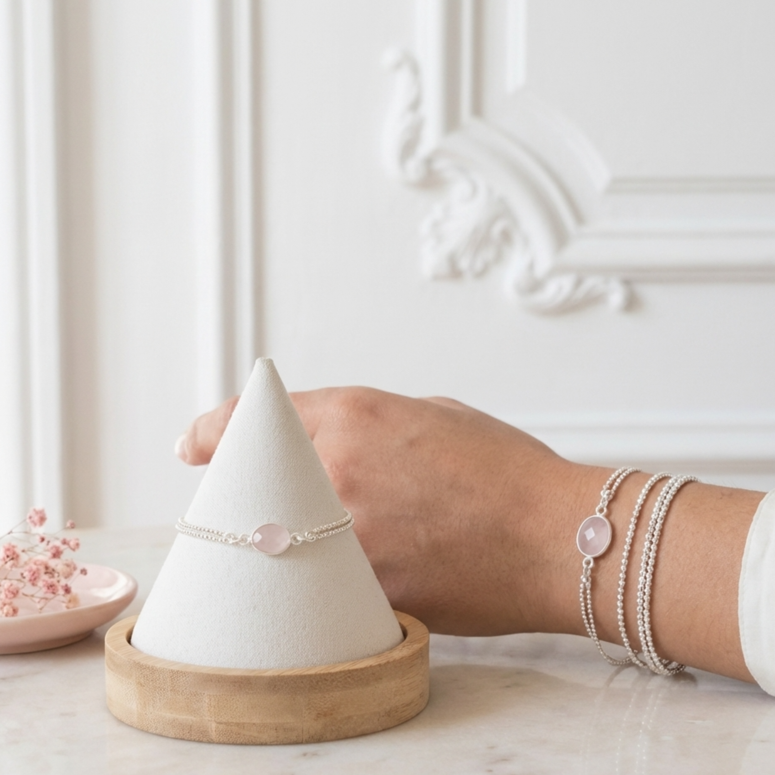 bracelet-argent-massif-femme-chaine-double-quartz-rose-linsolente-bijoux