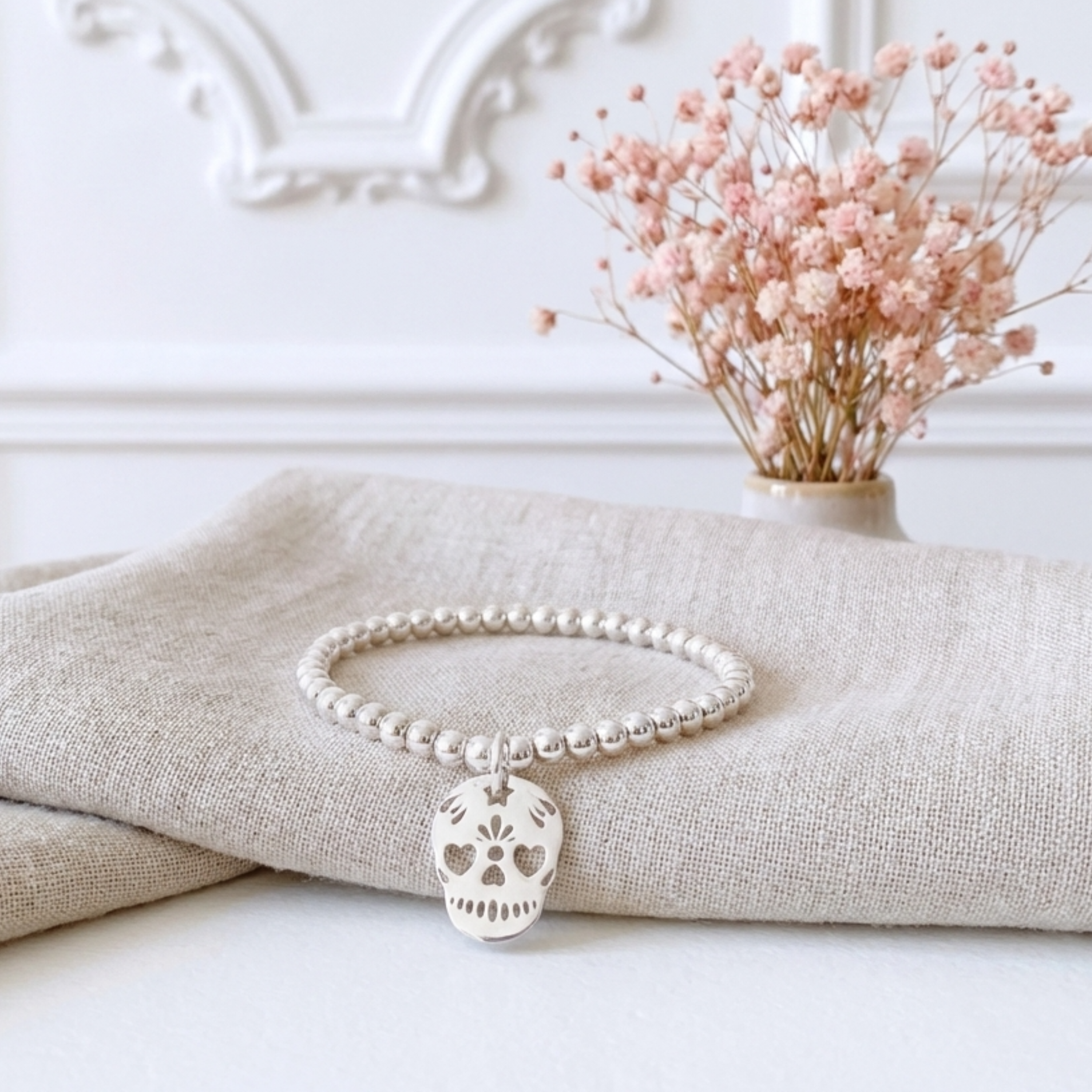 bracelet-perles-argent-925-massif-femme-elastique-tete-de-mort-calavera-massif-linsolente-bijoux