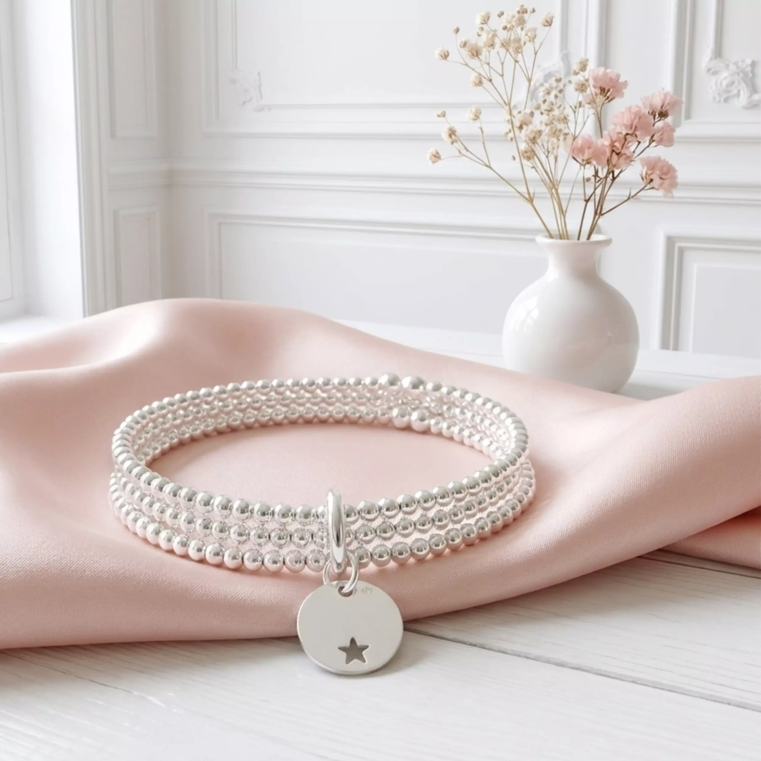 Bracelet élastique médaille étoile GABRIELLE argent 925 massif — L'Insolente Bijoux