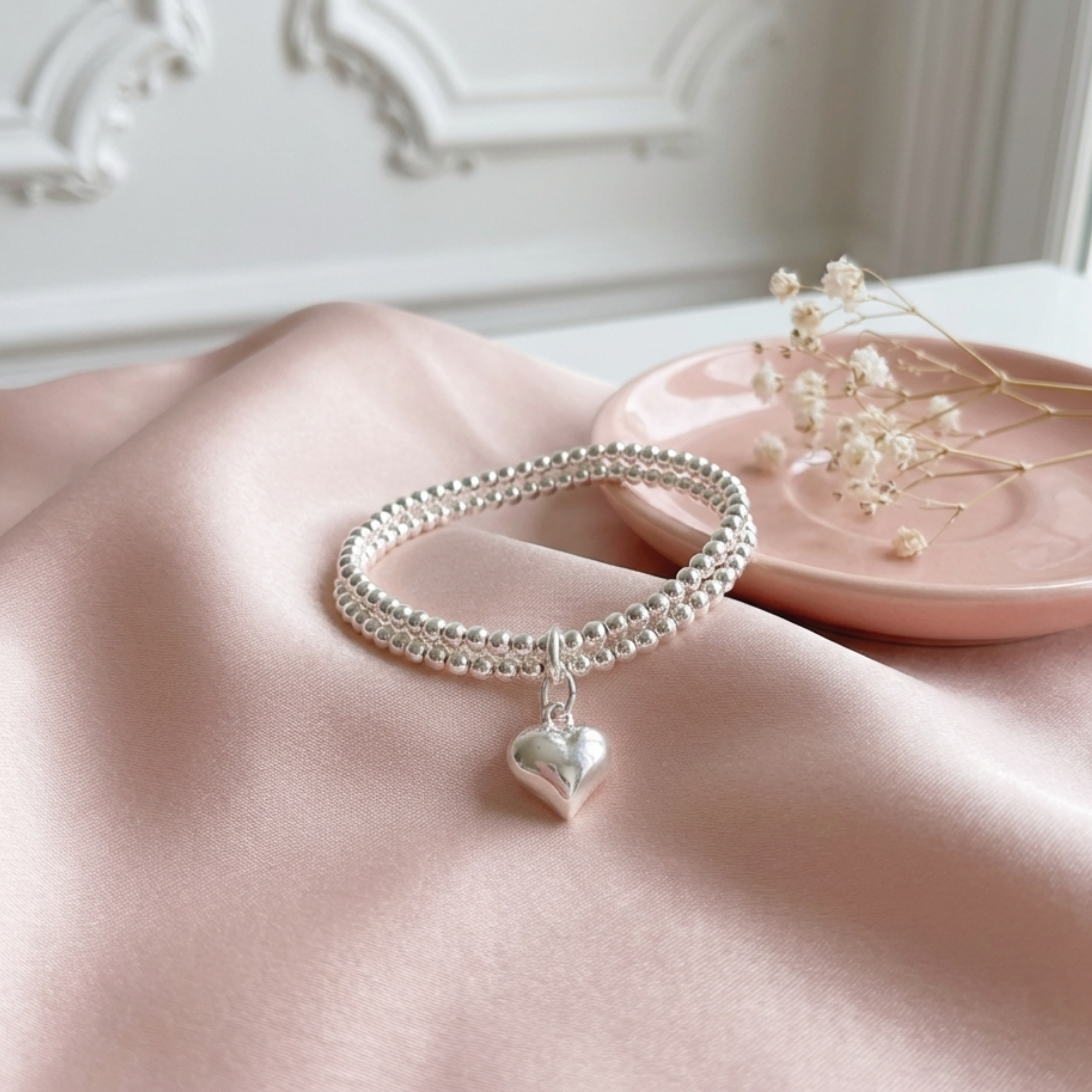 bracelet-perles-argent-massif-925-femme-double-rangs-médaille-coeur-linsolente-bijoux
