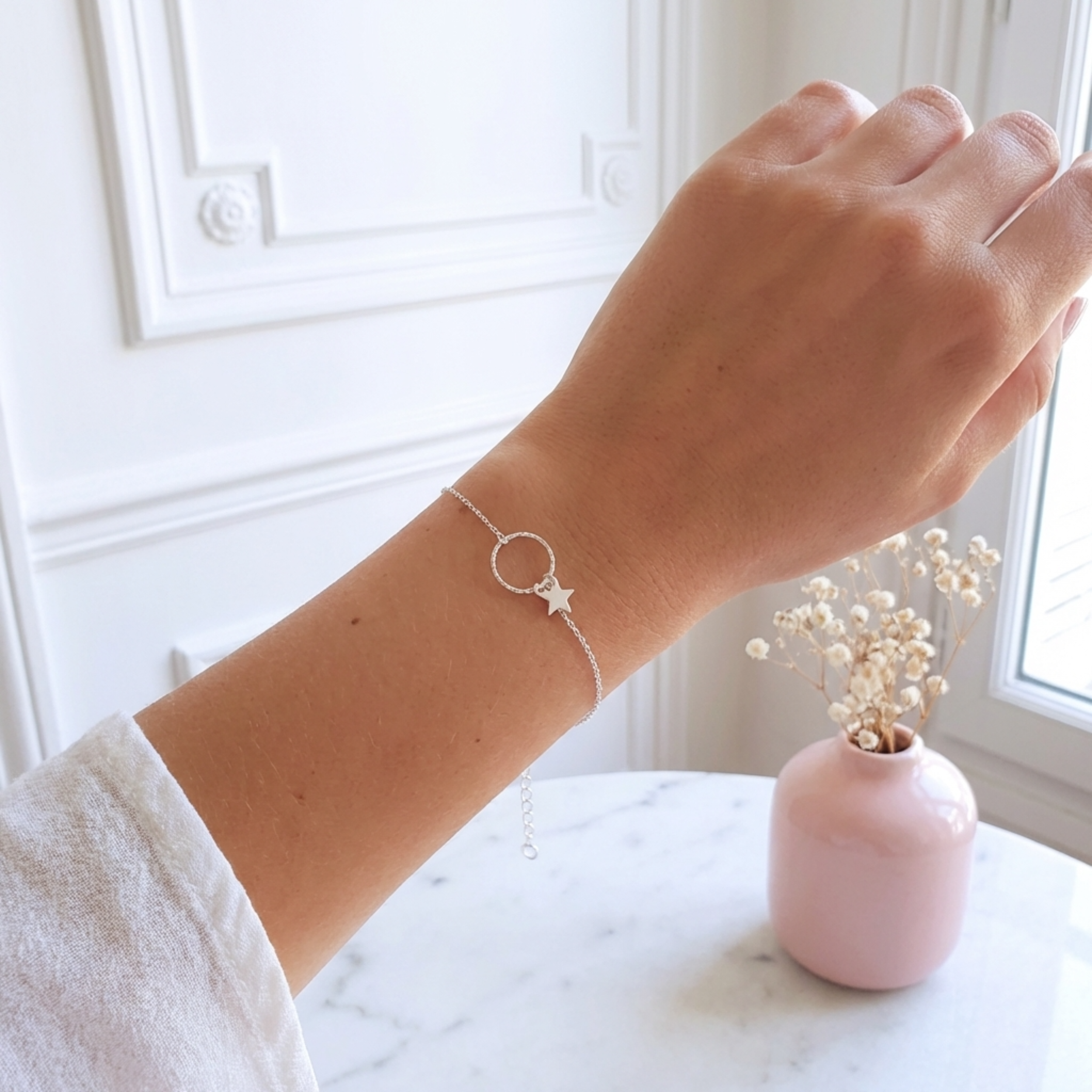 bracelet-chaine-argent-massif-925-etoile-cercle-diamanté-linsolente-bijoux