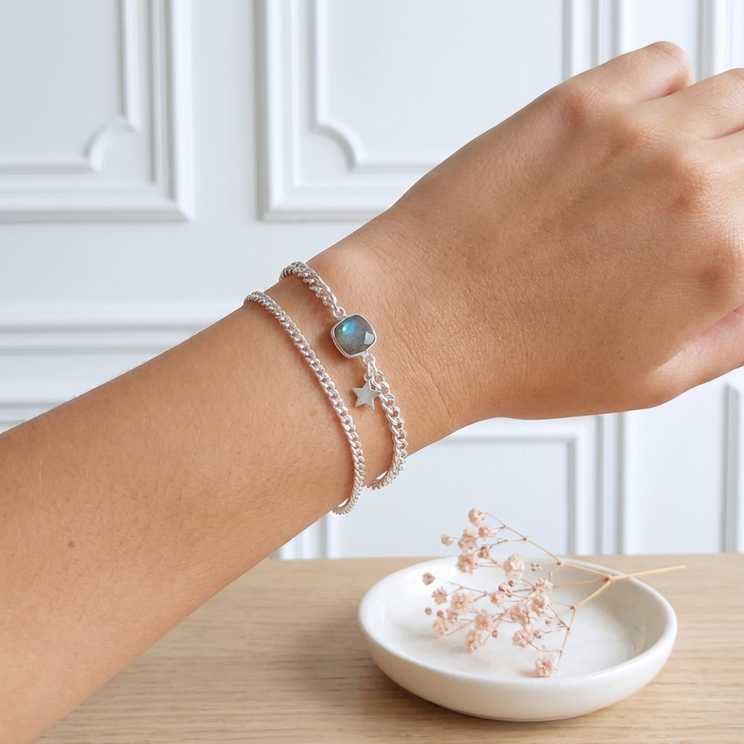 bracelet-argent-massif-925-chaine-gourmette-femme-labradorite-lithothérapie-etoile-linsolente-bijoux