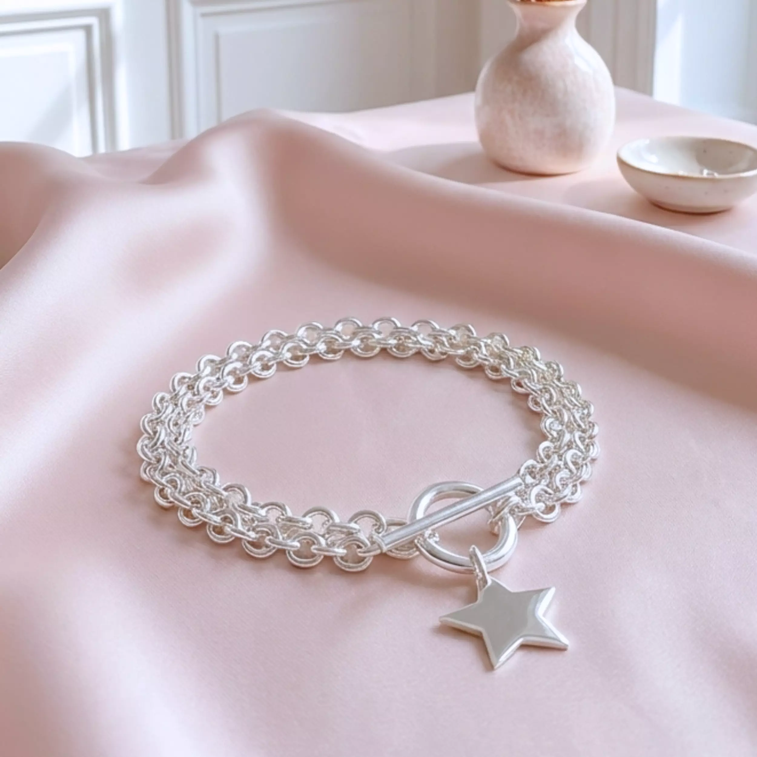Bracelet triple chaîne breloque étoile CASSANDRE argent 925 massif — L'Insolente Bijoux