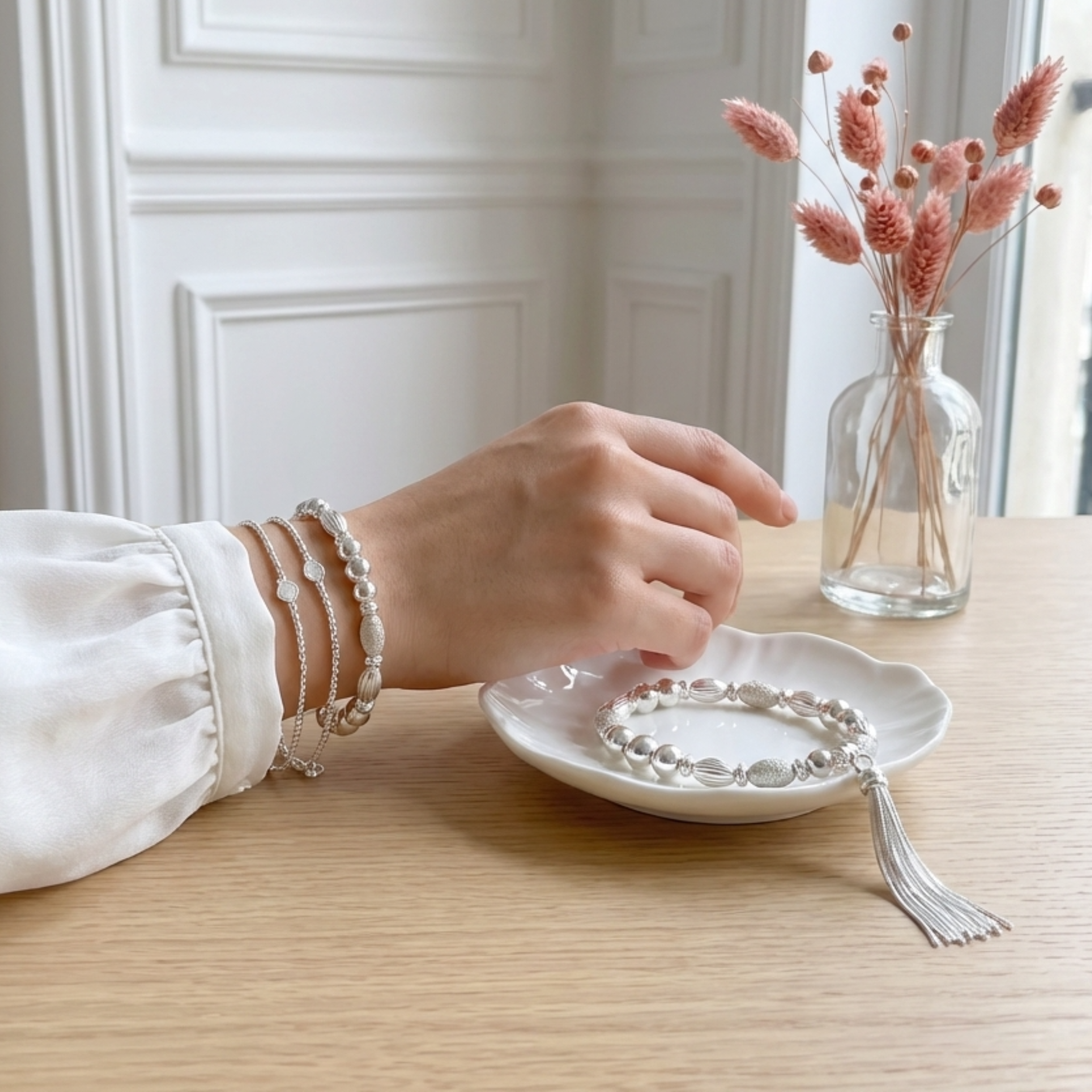 bracelet-argent-massif-925-femme-pompon-chaines-breloque-linsolente-bijoux