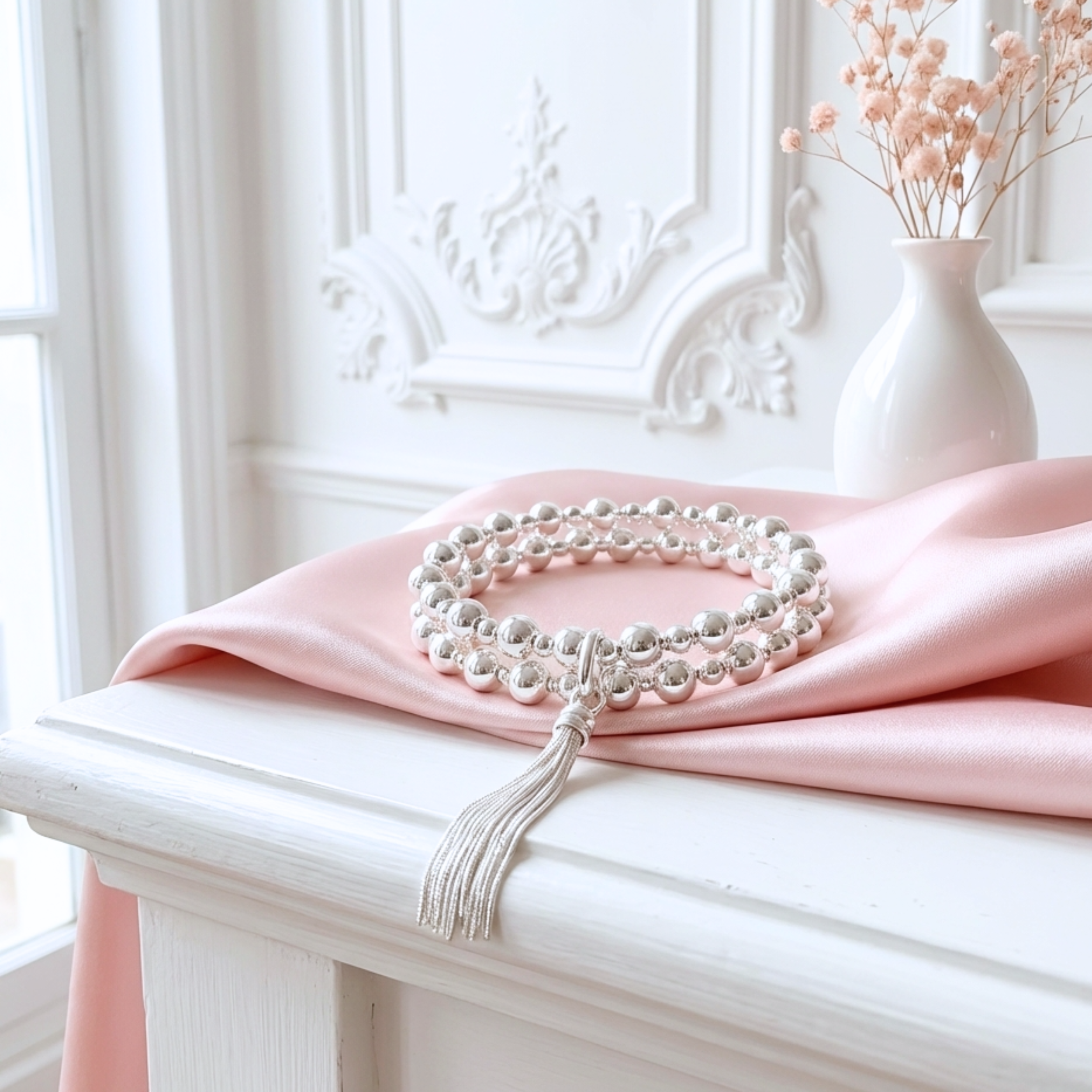 bracelet-argent-massif-925-femme-double-tours-elastique-perles-pompon-linsolente-bijoux