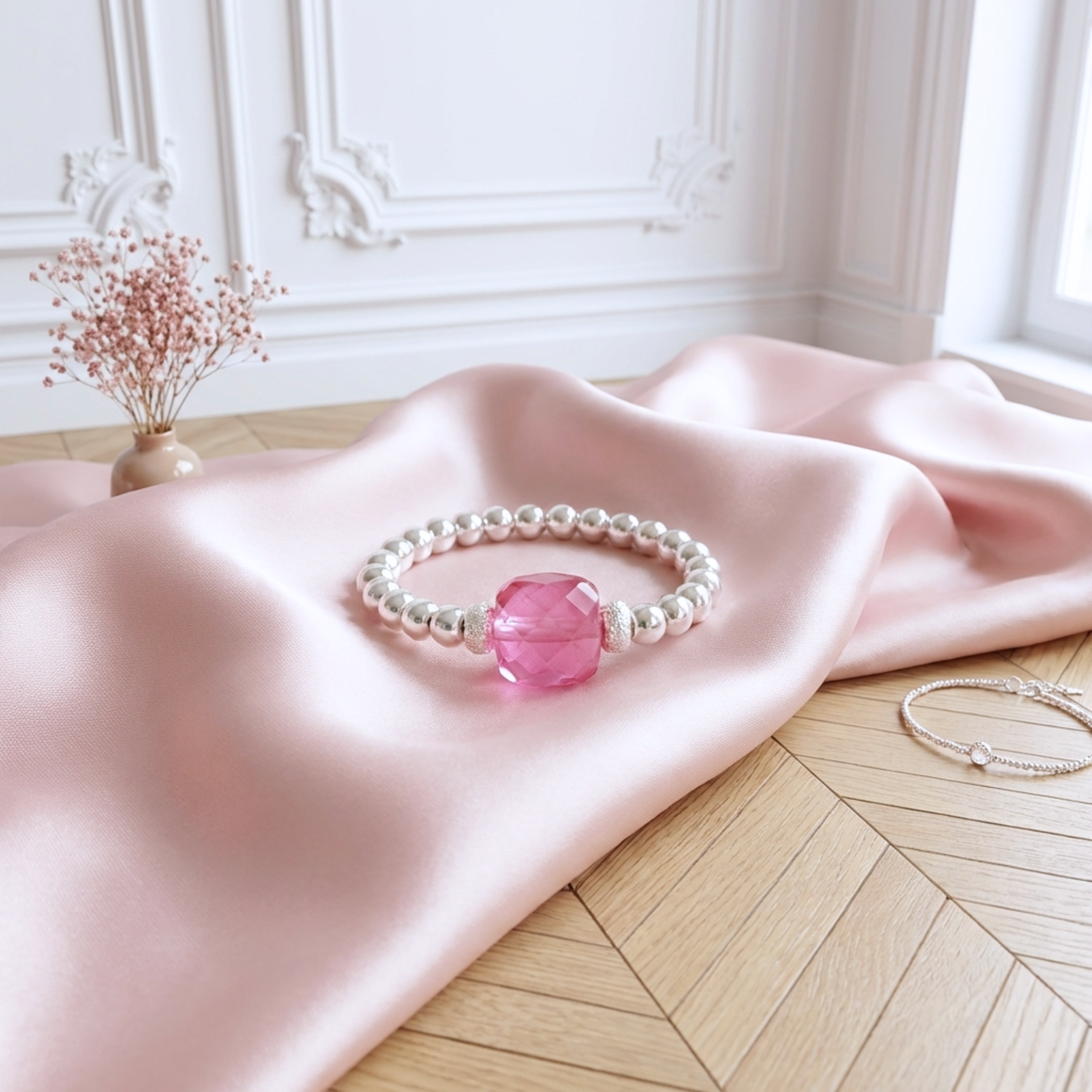 bague-argent-925-massif-elastique-perle-carree-facettee-taille-coussin-l-insolente-bijoux-elisa-rose