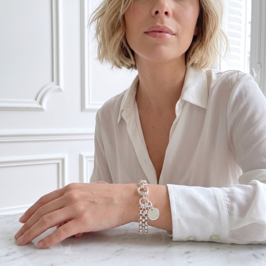 bracelet-femme-argent-massif-925-chaine-gros-maillon-epais-medaille-ronde-linsolente-bijoux-artisanal-français