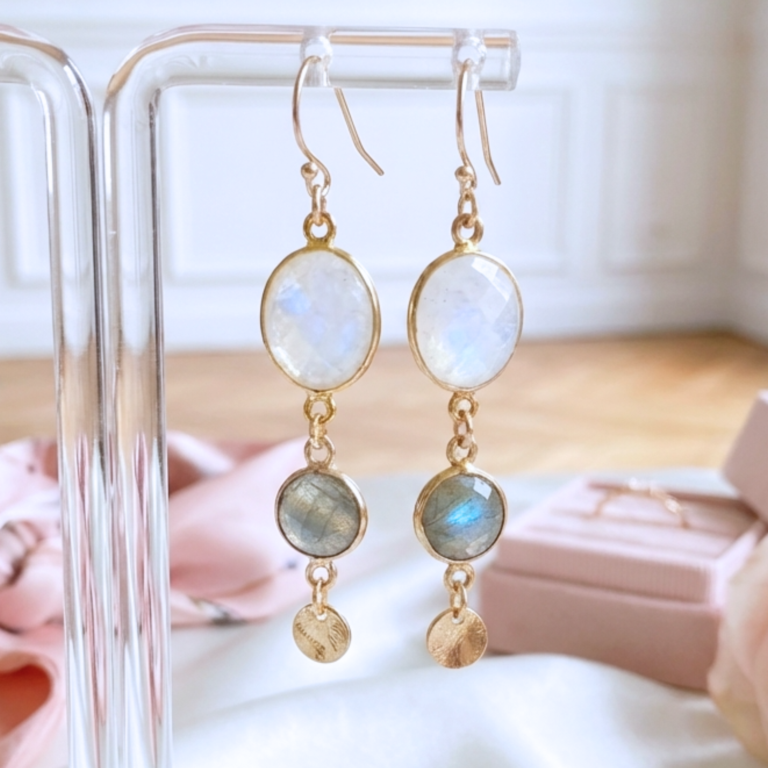 Boucles d'oreilles Constance labradorite gold filled — L'Insolente Bijoux
