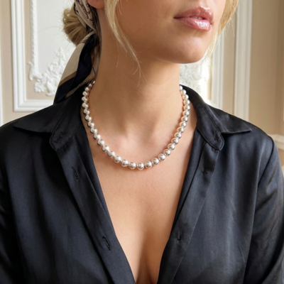 Collier grosses perles argent 925 DEBORAH 8mm — L'Insolente Bijoux