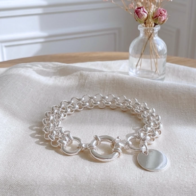 bracelet-femme-argent-925-massif-veritable-gros-maillon-epais-medaille-ronde-l-insolente-bijoux-artisanal